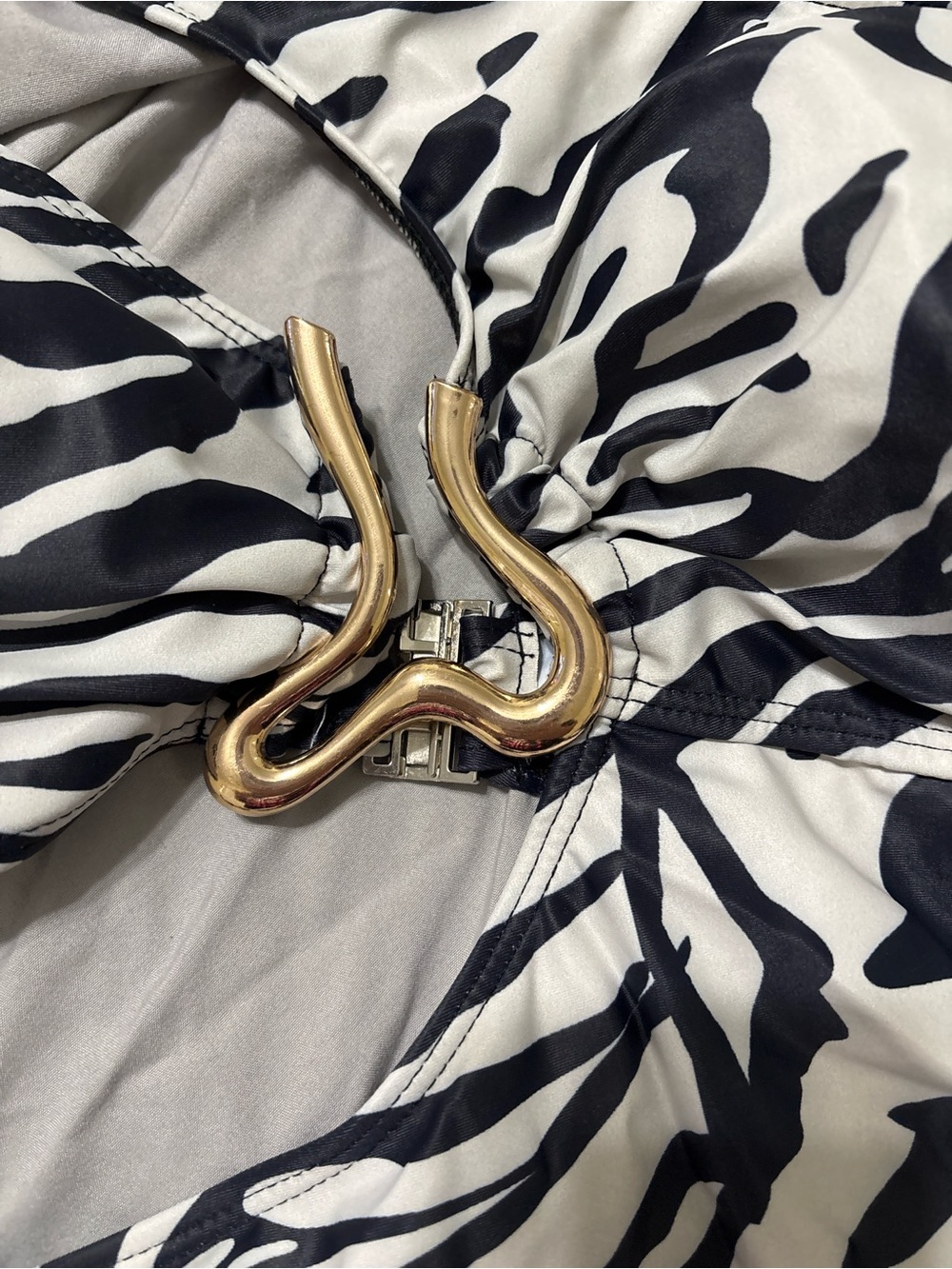 SHEIN Black & White Zebra Print Belt with Gold Sculpted Buckle